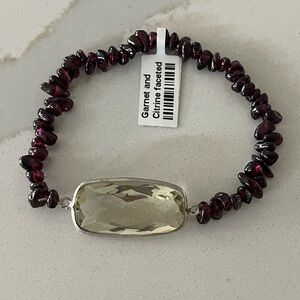 Elegant nugget Garnet and Citrine Faceted Bracelet 7”